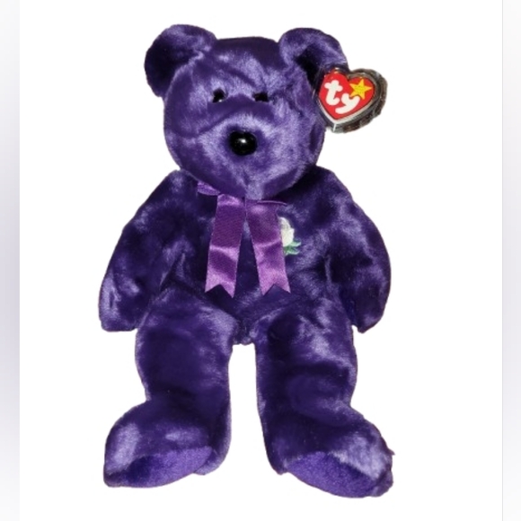 Ty Other - Ty Beanie Buddy Large 14" Princess Diana Bear Plush 1998 White Rose MWMT